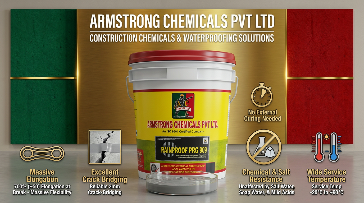 RAINPROOF PRG 909 polyurethane rubberized elastomeric waterproof coating by Armstrong Chemicals