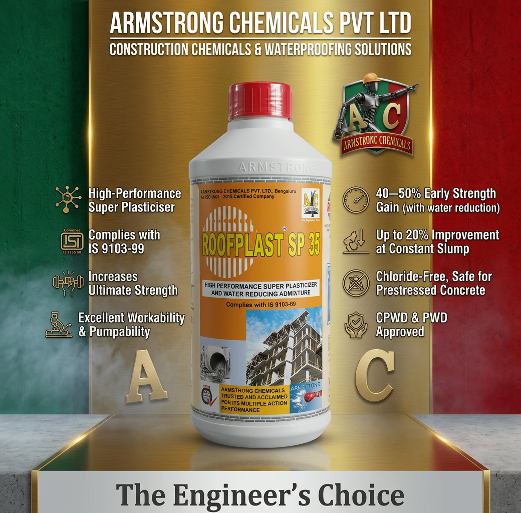 ROOFPLAST SP 35 high performance super plasticizer and water reducer by Armstrong Chemicals