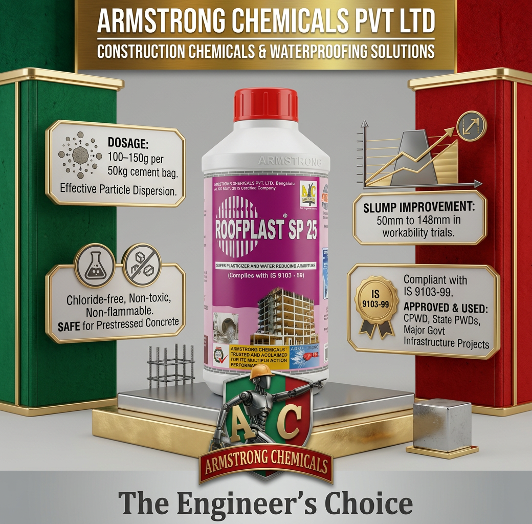 ROOFPLAST SP 25 super plasticizer and water reducer by Armstrong Chemicals