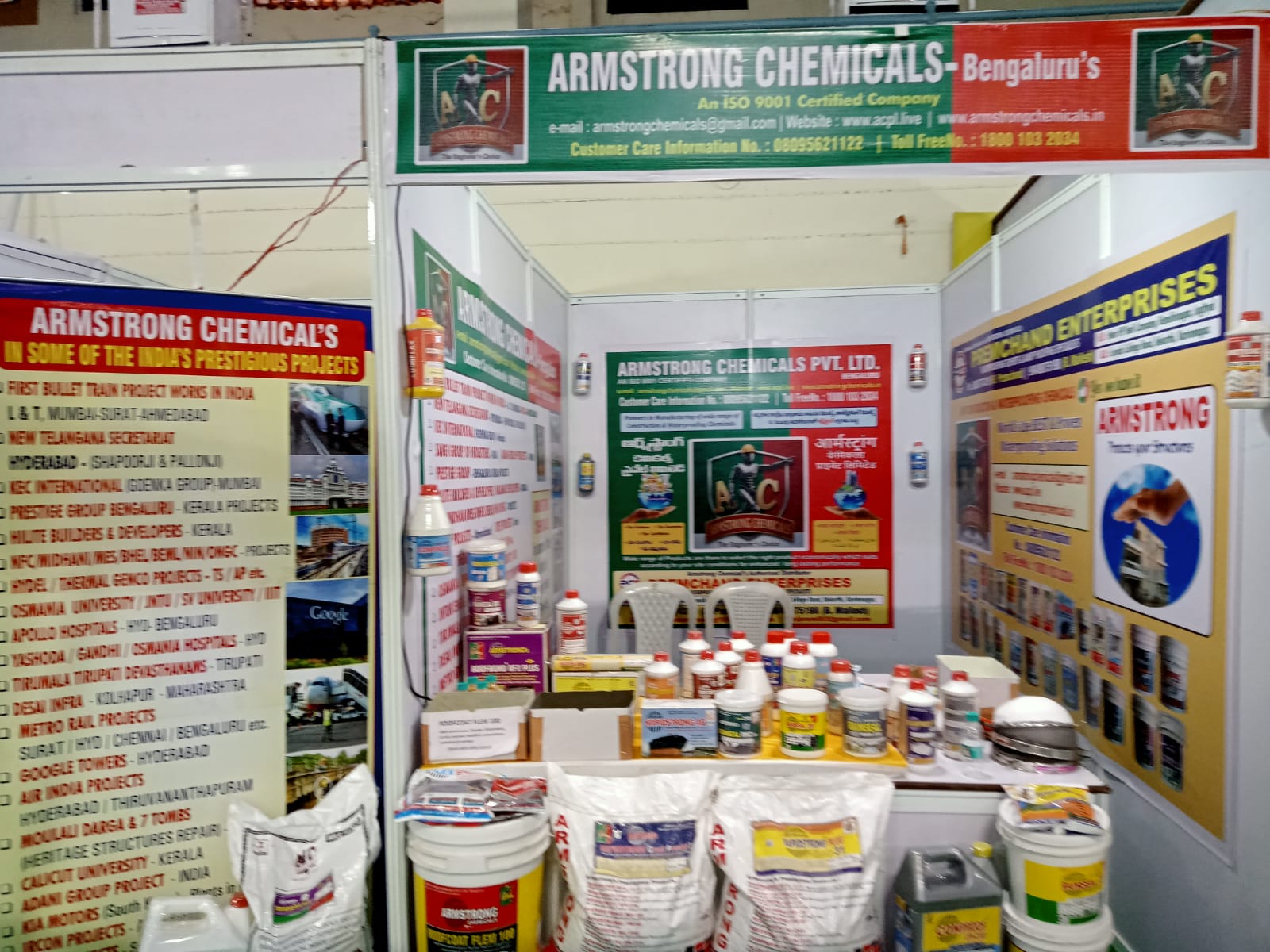 The Armstrong Chemicals stall at Karimnagar Build Expo 2026 with product displays and project posters