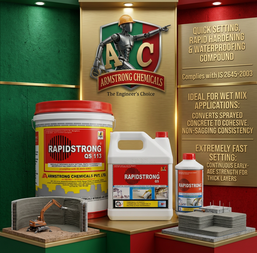 RAPIDSTRONG QS 113 quick setting rapid hardening waterproofing compound by Armstrong Chemicals
