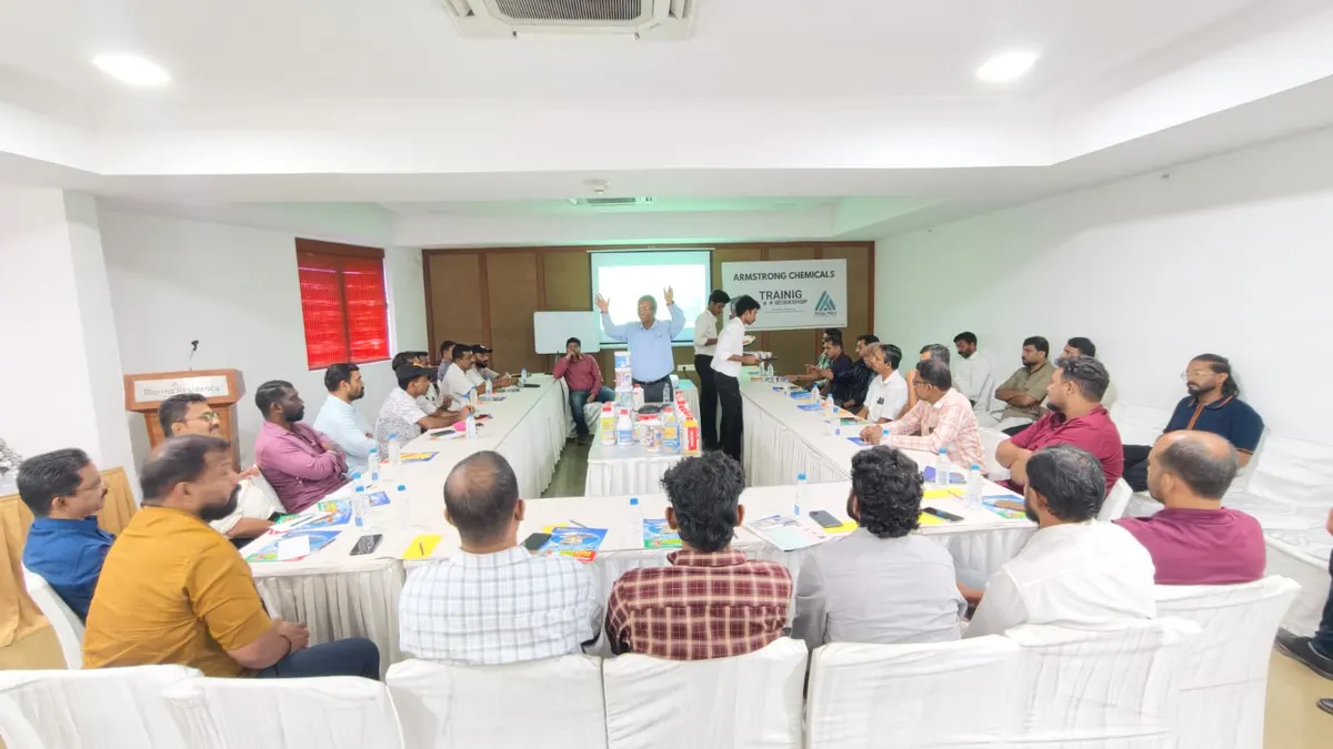 Armstrong Chemicals trainer addressing Kerala partners during the distributor meet